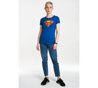 Logoshirt® DC Comics I Superman I Logo I T-Shirt Print I Damen I kurzärmlig I blau I Lizenziertes Originaldesign I Größe XS