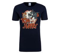T-Shirt LOGOSHIRT "Tom & Jerry-Logo", Damen, Gr. XXL, blau (dunkelblau), 100% Baumwolle, bedruckt, normal, Rundhals, Shirts T-Shirt, mit lizenziertem Originaldesign (63715406-XXL) dunkelblau