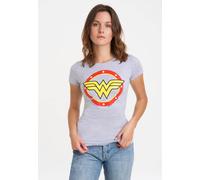 T-Shirt LOGOSHIRT "Wonder Woman Circle Logo", Damen, Gr. M, grau (grau, meliert), 95% Baumwolle, 5% Elasthan, unifarben, lang, Rundhals, Shirts T-Shirt, mit lizenziertem Print (89976516-M) grau, melie