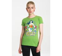 T-Shirt LOGOSHIRT "Wonder Woman Stars", Damen, Gr. S, grün, 100% Baumwolle, bedruckt, normal, Rundhals, Shirts T-Shirt, mit auffälligem Retro-Print (62111039-S) grün