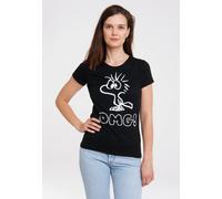 Logoshirt® Peanuts I Woodstock I OMG I T-Shirt Print I Damen I kurzärmlig I schwarz I Lizenziertes Originaldesign I Größe XS