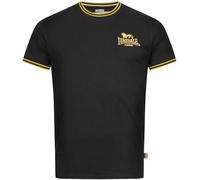 T-Shirt LONSDALE "DUCANSBY", Herren, Gr. M, schwarz (schwarz, gelb), Jersey, Obermaterial: 100% Baumwolle, unifarben mit Farbeinsätzen, normal, Rundhals, Rippbündchen kontrastfarben, Shirts T-Shirt (9