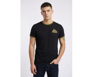 T-Shirt LONSDALE "DUCANSBY", Herren, Gr. S, schwarz (schwarz, gelb), Jersey, Obermaterial: 100% Baumwolle, unifarben mit Farbeinsätzen, normal, Rundhals, Rippbündchen kontrastfarben, Shirts T-Shirt (9