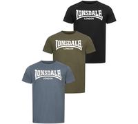Lonsdale Herren T-Shirt HINSTOCK, 3er-Pack, normale Passform, Schwarz/Grün/Blau, Gr. XL