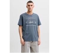 T-Shirt JACK & JONES "JJELOGO TEE SS O-NECK 2 COL AW26 SN", Jungen, Gr. M, blau (turbulence), Jersey, Obermaterial: 100% Baumwolle, bedruckt, regular fit normal, Rundhals, Shirts T-Shirt, Baumwolle, r