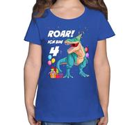 T-Shirt Mädchen - 4. Geburtstag - Ich Bin 4 Jahre - T-Rex Dinosaurier Dino - 116 (5/6 Jahre) - Royalblau - Tshirt geburtstagsshirt Vier Shirt geburtstagsoutfit geburtstagst-Shirt 4.Geburtstag
