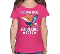 T-Shirt Mädchen - Einschulung - Schlauer Fuchs Schulkind 2026-128 (7/8 Jahre) - Fuchsia - vorschulkind Geschenk Schulanfang Shirt schulanfänger schlau Tshirt 2022 einschulungsshìrts 1 Schultag