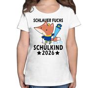 T-Shirt Mädchen - Einschulung - Schlauer Fuchs Schulkind 2026 - schwarz - 128 (7/8 Jahre) - Weiß - Tshirt 2023 Schulanfang Shirt schulanfänger Tshirts einschulungsshìrts 1 Schultag t-Shirts