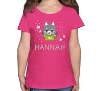 T-Shirt Mädchen - Katzen - Bild Comic Katze lustig und Dein Name - 140 (9/11 Jahre) - Fuchsia - Katzen-Shirt Shirt katzenmotiv cat Junge Tshirt Kinder Cats der Shirts t katzenmotiven Kindergarten