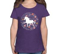 T-Shirt Mädchen - Pferde - Pferd mit Blumen - 140 (9/11 Jahre) - Lila Meliert - reitshirt reitshirt, für Kinder reiten Horses Shirt Animal Print Tshirt pferdeshirts pferdeliebhaber tiermotiv