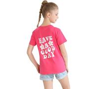 T-Shirt Mädchen Sommer Kurzarm Weisses Tshirt Kinder Baumwolle Tops Mode Druck Shirt Rundhals Sport Leicht Tshirts für Mädchen (DE/NL/SE/PL, Alter, 5 Jahre, 6 Jahre, Regular, Hotpink)