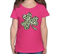 T-Shirt Mädchen - St. - Glückskleeblatt Geschenk Saint Patricks Day Kleeblatt Leo Muster Geschenke Shamrock Leoparden Muster St Pattys Glücksklee Leomuster I - 128 (7/8 Jahre) - Fuchsia - Irland