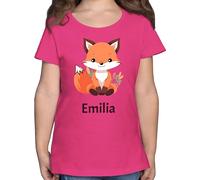 T-Shirt Mädchen - Süßer Fuchs Geschenk mit Name personalisiert I Wildtiere I Raubtier I Fox - 116 (5/6 Jahre) - Fuchsia - Kindergarten Shirt +mit+Fuchs fuchsmotiv Tshirt personalisiertes Kinder