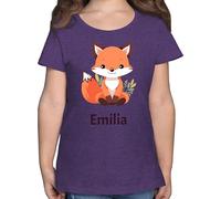T-Shirt Mädchen - Süßer Fuchs Geschenk mit Name personalisiert I Wildtiere I Raubtier I Fox - 140 (9/11 Jahre) - Lila Meliert - Kindergarten Shirt +mit+Fuchs fuchsmotiv Tshirt