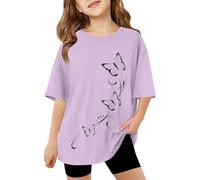 T-Shirt Mädchen,Teenager Mädchen,Mode Lässige Kurzarm- Und Langarm-Oberteile Mit Aufdruck Bequeme, Atmungsaktive, Lässige, Cooles Lockere Oberteile Rundhals-Sweas Baumwollhemden (Purple, 5-6 Years)
