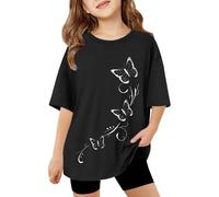 T-Shirt Mädchen,Teenager Mädchen,Mode Lässige Kurzarm- Und Langarm-Oberteile Mit Aufdruck Bequeme, Atmungsaktive, Lässige, Cooles Lockere Oberteile Rundhals-Sweas Baumwollhemden (Black, 9-10 Years)