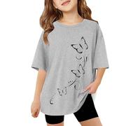 T-Shirt Mädchen,Weiße Tshirts Kinder,Mode Lässige Kurzarm- Und Langarm-Oberteile Mit Aufdruck Bequeme, Atmungsaktive, Lässige, Cooles Lockere Oberteile Rundhals-Sweas Baumwollhemden (Grey, 5-6 Years)