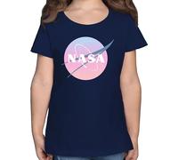 T-Shirt Mädchen - Weltall - NASA Logo I Geschenk Weltraum Fan - 104 (3/4 Jahre) - Dunkelblau - Planeten Shirt Rakete Tshirt Astronauten Kinder Astronaut Raumfahrt Universum Space Name