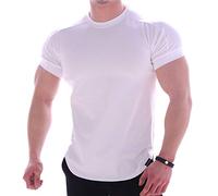 T-Shirt Männer Fitness Kurzarm Sport Quick Dry Stretch Trainingskleidung (3XL,Weiß)