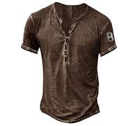 T Shirt Man Freizeit Laufendes Shirt Lässig Vintage Henley Neck Shirts Henley T-Shirt Outdoor Tops Laufshirt Sommer Sportshirts Kurzarm-Shirt Regular Fit Herren Shirt Henlyshirt（XXL，Kaffee）