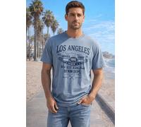 T-Shirt MAN'S WORLD, Herren, Gr. XL (56/58), blau (blaugrau), Single Jersey, Obermaterial: 100% Baumwolle, bedruckt, regular fit, Rundhals, Shirts T-Shirt, Kurzarm, mit Print, Rundhalsausschnitt, aus