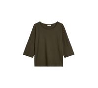 T-Shirt MARC O'POLO "aus Feinstrick-Jersey", Damen, Gr. XS, grün (mossy earth), Obermaterial: 100% Baumwolle, unifarben, Basic, loose fit, U-Boot-Ausschnitt, normaler Saum, Shirts T-Shirt (36007267-XS
