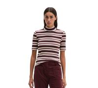 T-Shirt MARC O'POLO "aus weichem Baumwoll-Modal-Stretch-Jersey", Damen, Gr. S, braun (dunkelrot), Obermaterial: 58% Baumwolle, 38% Modal, 4% Elasthan, gestreift, Basic, slim fit, normaler Saum, Shirts