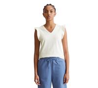 T-Shirt MARC O'POLO DENIM "aus Material-Mix", Damen, Gr. XL, weiß (silky weiß), Obermaterial: 100% Baumwolle, unifarben, regular fit, V-Ausschnitt, Rüschen, Shirts T-Shirt (64493627-XL) silky weiß