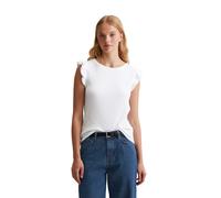 T-Shirt MARC O'POLO DENIM "aus modernem Ribbjersey", Damen, Gr. XL, weiß, Obermaterial: 59% Baumwolle, 38% Modal, 3% Elasthan, unifarben, regular fit, Rundhals, Rüschen, Shirts T-Shirt (55320534-XL) w