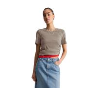 T-Shirt MARC O'POLO DENIM "aus Rippjersey", Damen, Gr. XL, schwarz braun, Obermaterial: 96% Baumwolle, 4% Elasthan, gestreift, Basic, slim fit, Rundhals, normaler Saum, Shirts T-Shirt (15198467-XL) sc