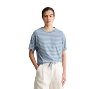 T-Shirt MARC O'POLO DENIM "mit Tunnelzug am Saum", Damen, Gr. L, blau (light blau), Obermaterial: 100% Baumwolle, gestreift, Basic, relaxed fit, Rundhals, normaler Saum, Shirts T-Shirt (73745703-L) li