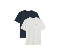 Marc O'Polo Denim Herren T-Shirts, 2er Pack - Regular Fit, Baumwolle, Logo, einfarbig Weiß/Dunkelblau XL