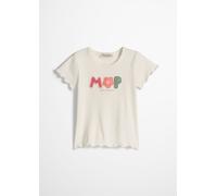 T-Shirt MARC O'POLO JUNIOR, Mädchen, Gr. 92/98, weiß cotton, Jersey, Obermaterial: 96% Baumwolle, 4% Elasthan, normal normal, Rundhals, gewellter Abschluss, Shirts T-Shirt, feines Rippjersey, gestickt