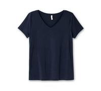 T-Shirt SHEEGO "T-Shirt", Damen, Gr. 52/54, blau (marine), 100% Baumwolle, unifarben, V-Ausschnitt, Shirts T-Shirt (65367560-52) marine