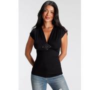 T-Shirt MELROSE, Damen, Gr. 44, schwarz, Jersey, Obermaterial: 95% Viskose, 5% Elasthan, unifarben, sehr figurbetont hüftlang, tiefer V-Ausschnitt, angeschnitten, Shirts T-Shirt, sehr figurbetonter Sc