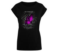 T-Shirt MERCHCODE "Merchcode Damen Ladies Butterflies Extended Shoulder Tee", Damen, Gr. 3XL, schwarz, 100% Baumwolle, bedruckt, normal, Rundhals, Shirts T-Shirt (95898801-XXXL) schwarz