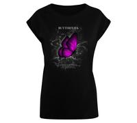 T-Shirt MERCHCODE "Merchcode Damen Ladies Butterflies Extended Shoulder Tee", Damen, Gr. 5XL, schwarz, 100% Baumwolle, bedruckt, normal, Rundhals, Shirts T-Shirt (95898801-5XL) schwarz