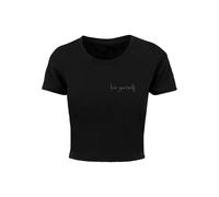 T-Shirt MERCHCODE "Merchcode Damen Ladies Love Yourself Cropped Tee", Damen, Gr. M, schwarz, 95% Baumwolle, 5% Elasthan, bedruckt, normal, Rundhals, Shirts T-Shirt (49461362-M) schwarz