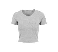 T-Shirt MERCHCODE "Merchcode Damen Ladies Love Yourself Cropped Tee", Damen, Gr. S, grau, 95% Baumwolle, 5% Elasthan, bedruckt, normal, Rundhals, Shirts T-Shirt (59626964-S) grau