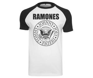 T-Shirt MERCHCODE "Merchcode Herren Ramones Circle Raglan Tee", Jungen, Gr. XXL, weiß, schwarz, 100% Baumwolle, bedruckt, normal, Rundhals, Shirts T-Shirt (73025446-XXL) weiß, schwarz