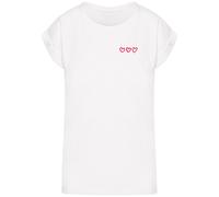 T-Shirt MISS TEE "Miss Tee Three In A Row Ladies Extended Shoulder Tee", Damen, Gr. L, weiß, 100% Baumwolle, bedruckt, loose fit, Rundhals, Shirts T-Shirt (14527953-L) weiß