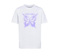 T-Shirt MISTERTEE "MisterTee Good Karma Butterfly Tee", Mädchen, Gr. 146/152, weiß, 100% Baumwolle, bedruckt, relaxed fit, Rundhals, Shirts T-Shirt (76191567-146) weiß