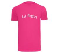 T-Shirt MISTERTEE "MisterTee Herren Los Angeles Wording Tee", Jungen, Gr. XL, pink (hibiskuspink), 100% Baumwolle, bedruckt, normal, Rundhals, Shirts T-Shirt (86163012-XL) hibiskuspink