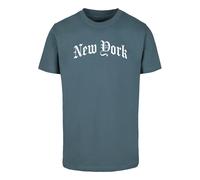 T-Shirt MISTERTEE "MisterTee Herren New York Wording Tee", Jungen, Gr. XS, dustyblau, 100% Baumwolle, bedruckt, loose fit, Rundhals, Shirts T-Shirt (25162237-XS) dustyblau