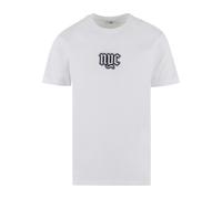T-Shirt MISTERTEE "MisterTee NYC Old English Wording Patch Tee", Herren, Gr. S, weiß, 100% Baumwolle, bedruckt, normal, Rundhals, Shirts T-Shirt (14134115-S)