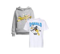 T-Shirt MISTERTEE "MisterTee T-Shirt 2 Pack- kurzarm - Donald & Ducktales", Mädchen, Gr. 110/116, weiß, erdgrau, 100% Baumwolle, bedruckt, relaxed fit, Rundhals, Shirts T-Shirt (90200033-110) weiß, er