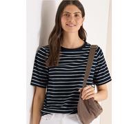 Cecil Rundhalsshirt Damen Gr. L (42) – 100% Baumwolle, gestreift, blau, hüftbedeckend