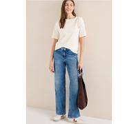 Cecil Damen T-Shirt mit U-Boot-Ausschnitt, gestreift, 100% Baumwolle, vanilleweiß, Gr. XS