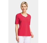 Langarm-Poloshirt GOLDNER "Halbarm Basic-Shirt aus Baumwolle", Damen, Gr. 48, rot, Obermaterial: 95% Baumwolle CO. 5% Elasthan EL., V-Ausschnitt, Tubular, Shirts, Ausschnitt in Herzform mit Schmuckste