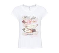 T-Shirt BONPRIX, Damen, Gr. 36/38 (S), weiß (weiß bedruckt), Obermaterial: 65% Polyester, 35% Viskose, slim fit, Shirts T-Shirt, Slim Fit Passform, Kurzarm-Design, aus Polyester und Viskose (58971118-